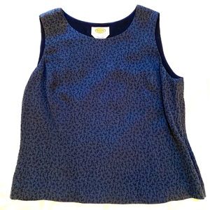 Talbots pure silk top, textured, hidden zipper, navy, 10P